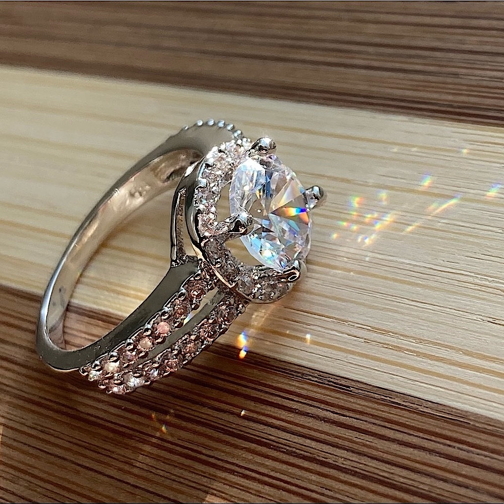 2ct round cut cubic zirconia 925 plated ring size 7